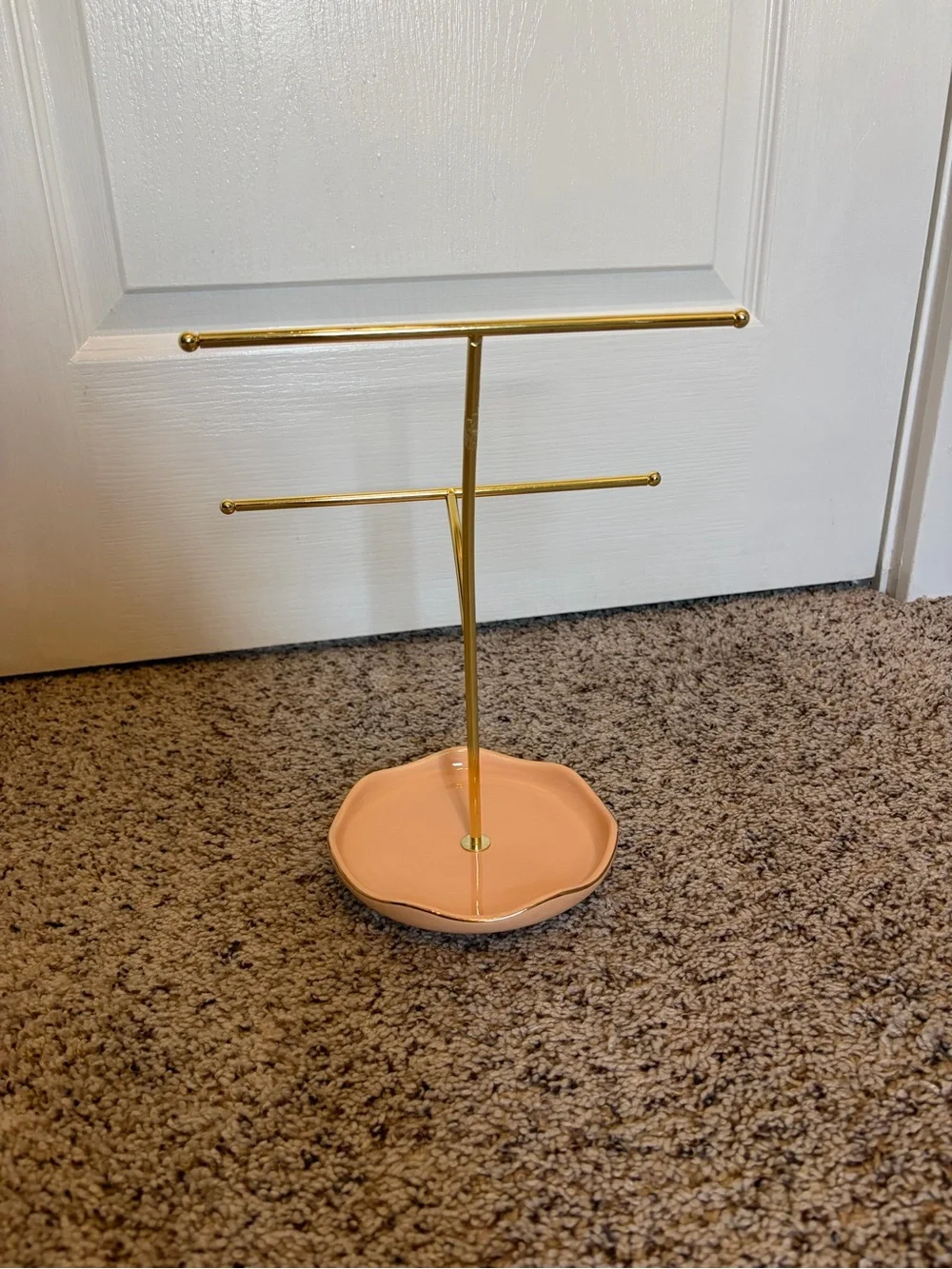 Gold and Pink Jewelry Stand - Elegant Two-Tier Necklace & Bracelet Organizer